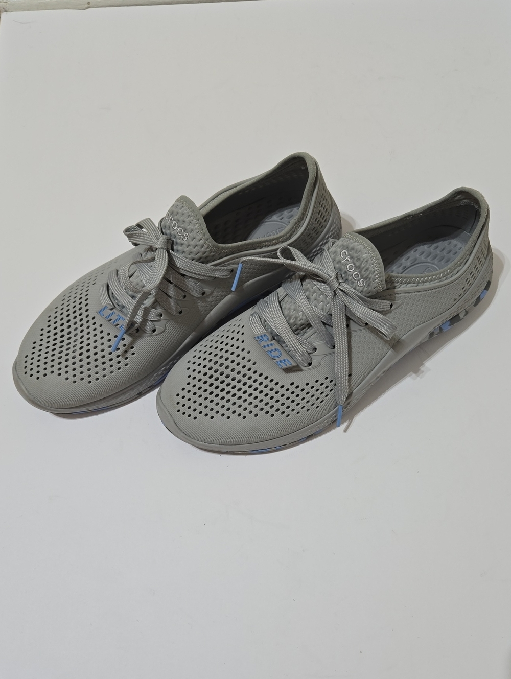 CROCS LiteRide Pacer Gray Women's Perforated Lace-Up Sneakers